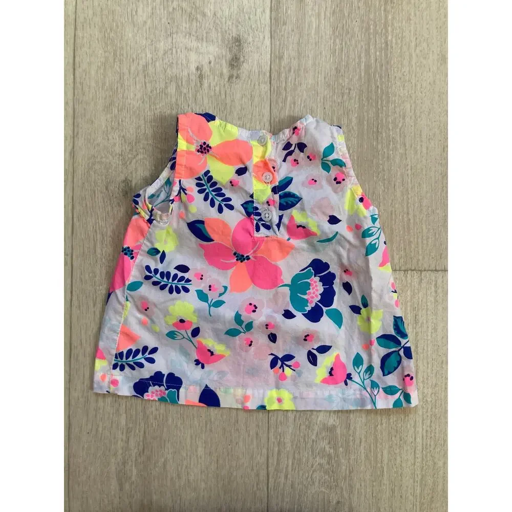 Carter’s Bright Floral Cotton Top With Ruffle, Size 9M