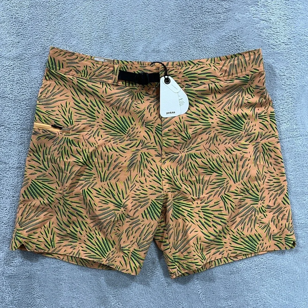 prAna Mens Rock Shock Boardshort 35 Tropical Aura Glow Fronds 6