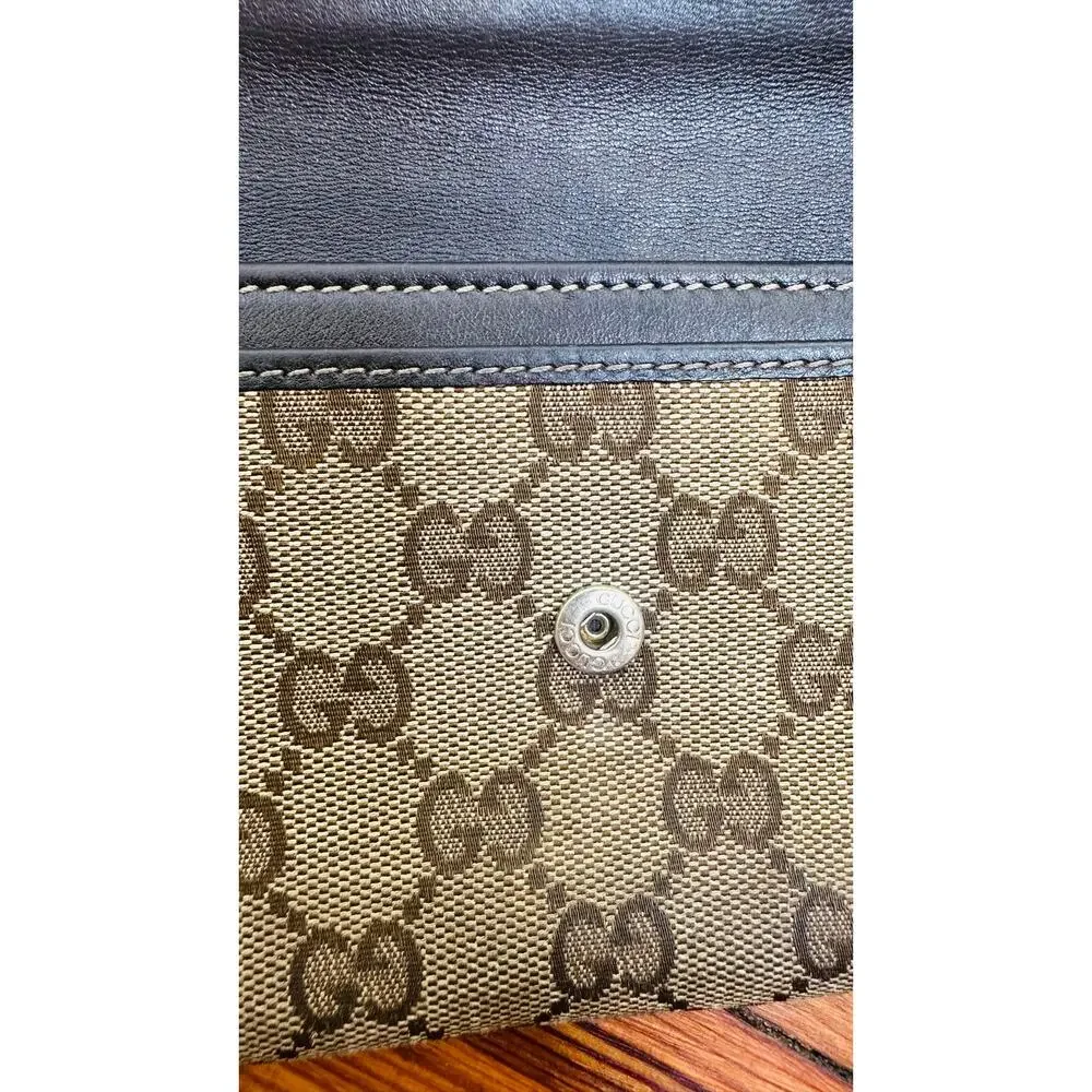 GUCCI Brown Tan GG Logo Canvas Leather Heart Jacquard Leather Trim Wallet