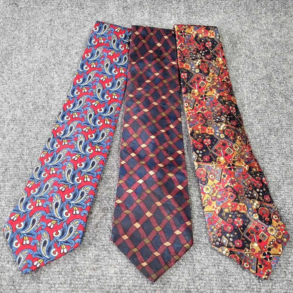 Vintage Christian Dior Monsieur Tie‎ Mens Lot 3 Geometric Paisley 90s Designer