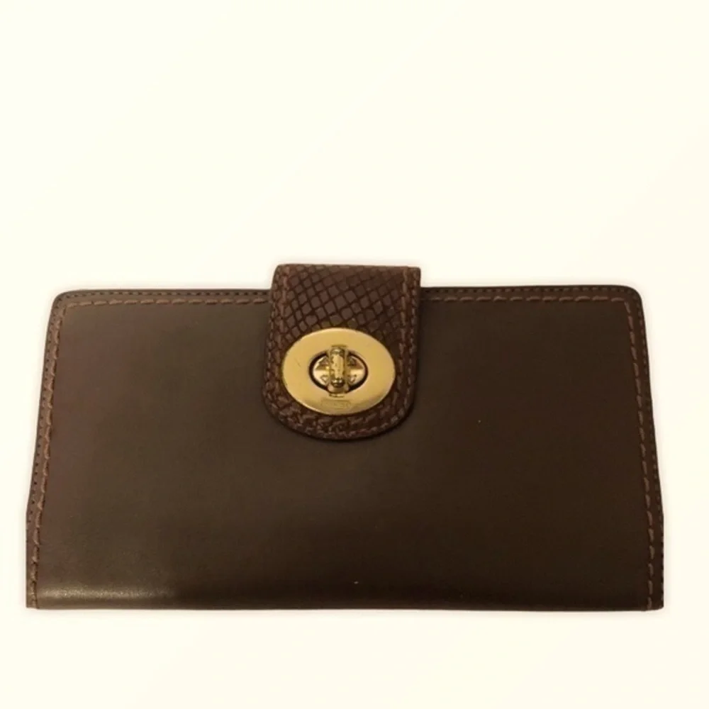 COACH vintage y2k brown leather and snake embossed turnlock wallet