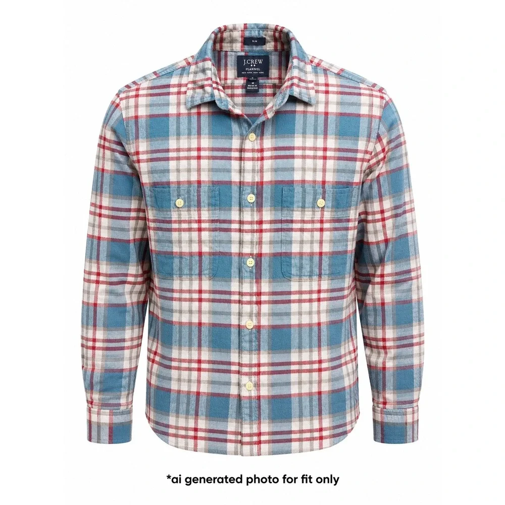 J. Crew Slim Plaid Flannel Button Down Shirt Mens Medium Blue Red