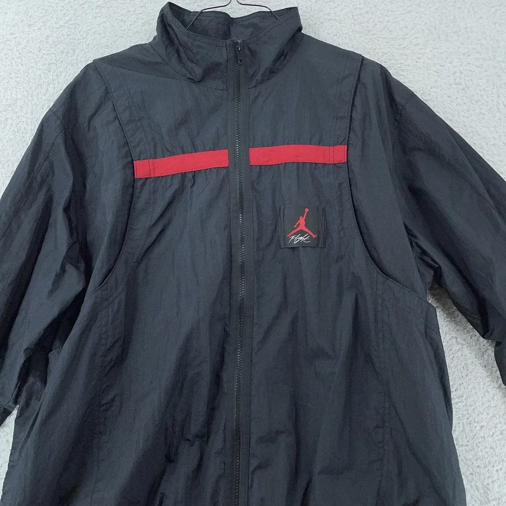Nike Jordan Jacket Mens 2XL Black Red Windbreaker Full Zip‎ Mesh Lined Jumpman