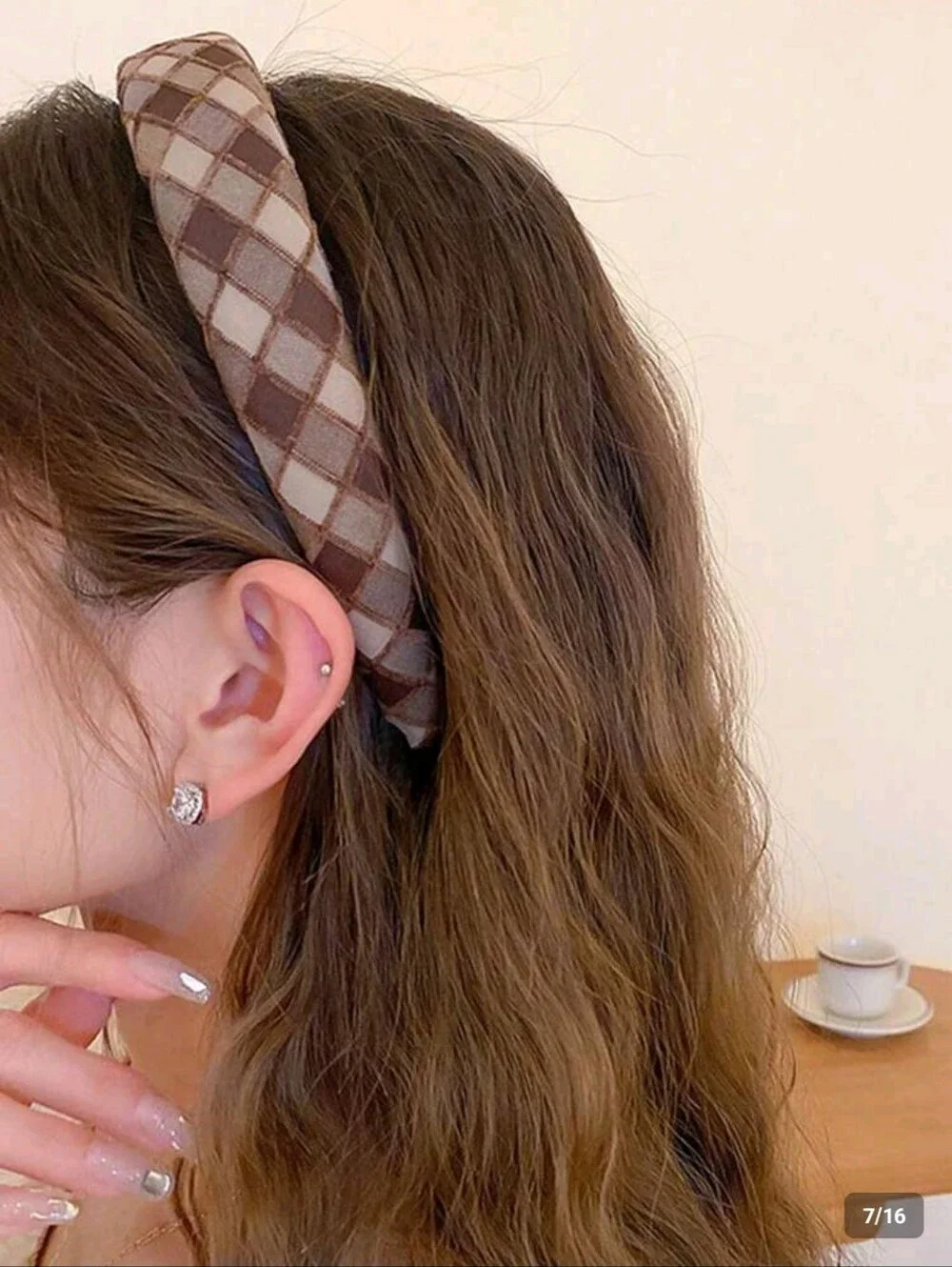 Shades of Fall Brown Cream Plaid Padded Headband