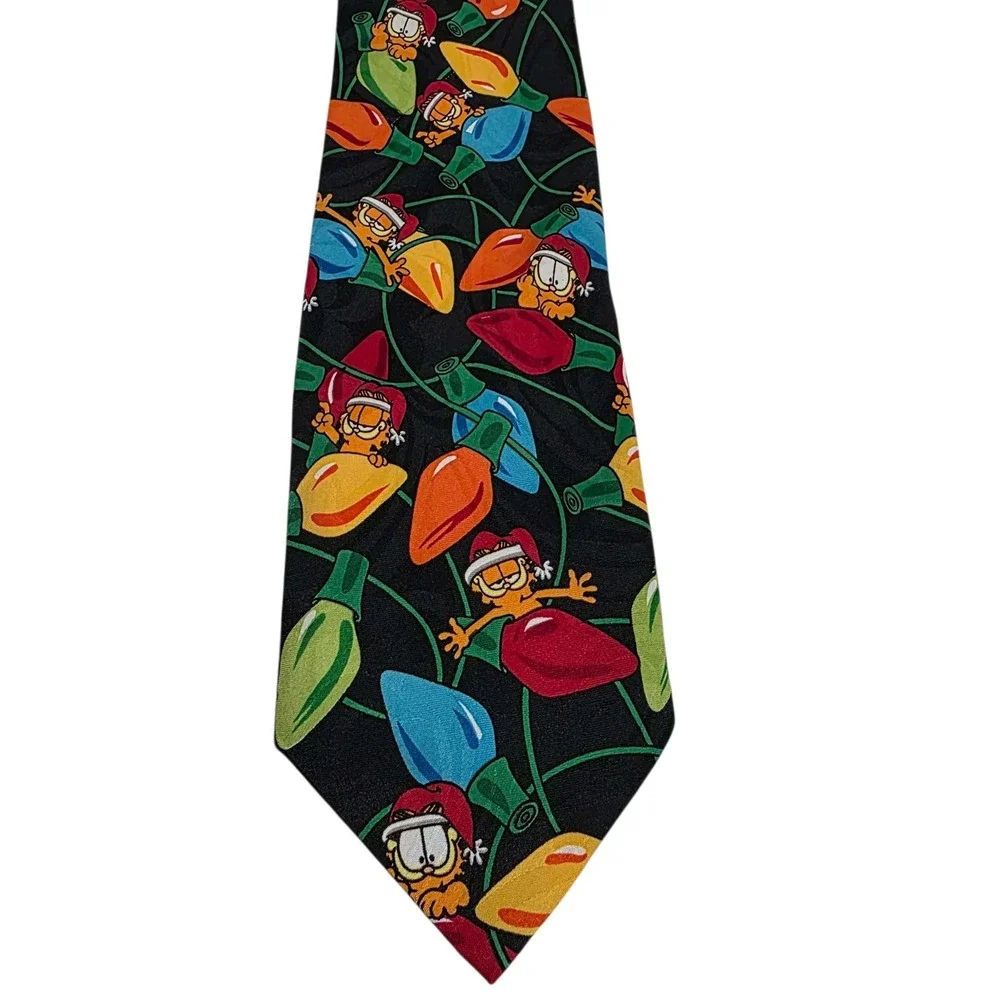 PAWS ADDICTION Garfield Christmas Lights Neck Tie 100% Polyester Holiday‎ Black