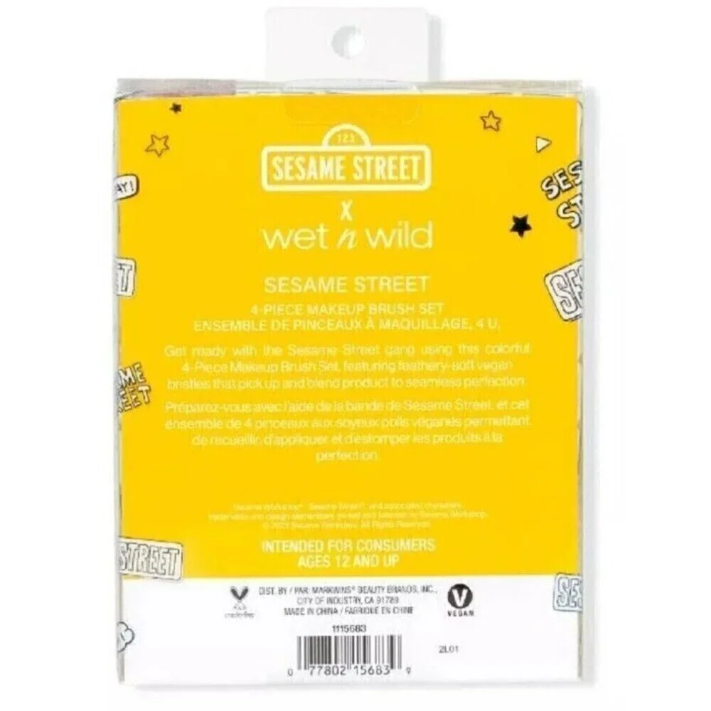 Wet N Wild Sesame Street  Makeup Brush Set Limited Edition 4 Piece Colorful NEW