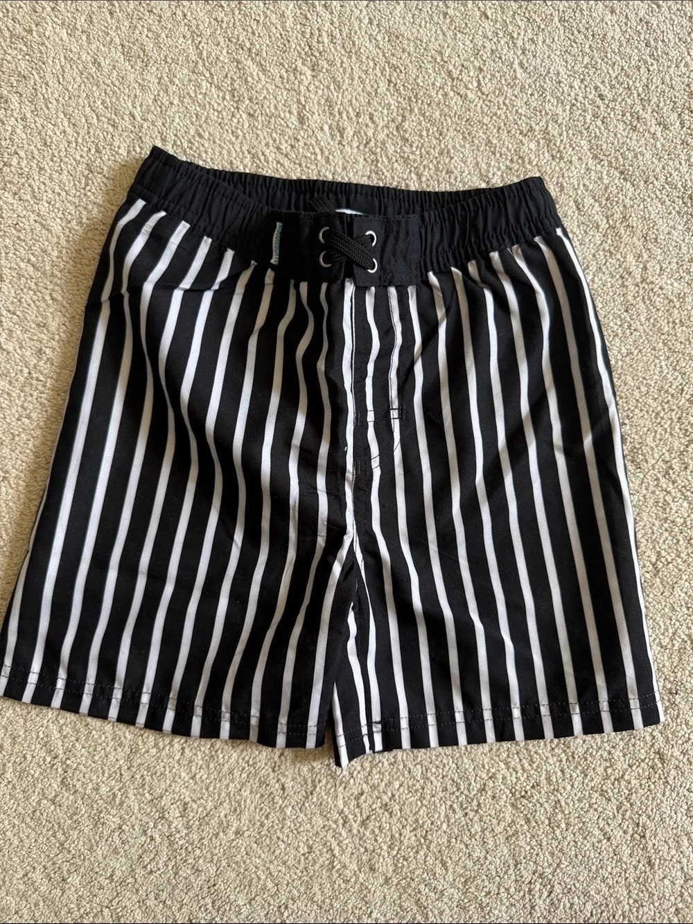 NWT Black and White Vertical Stripe Swim Trunks