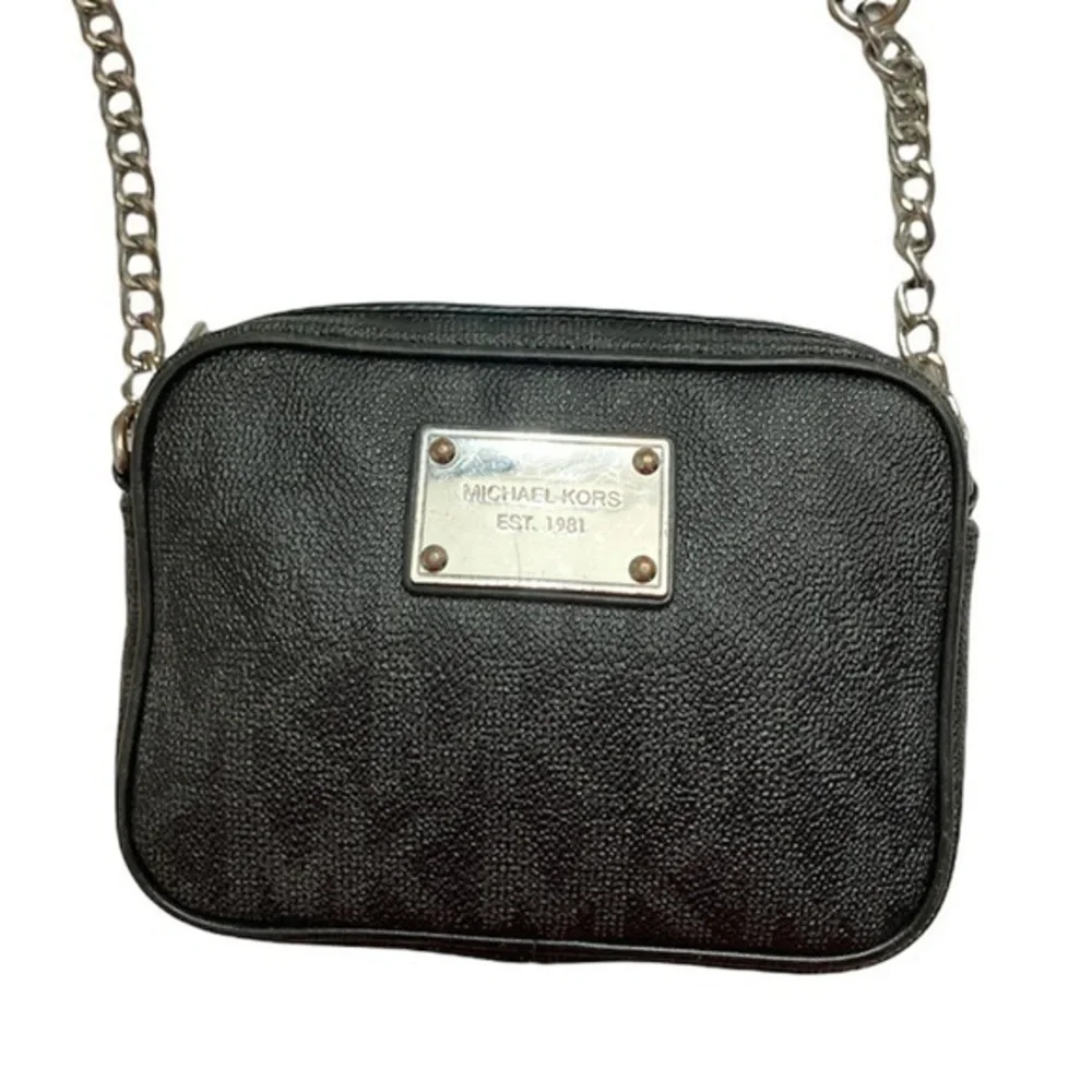 Michael kors gray black signature MK mini crossbody bag