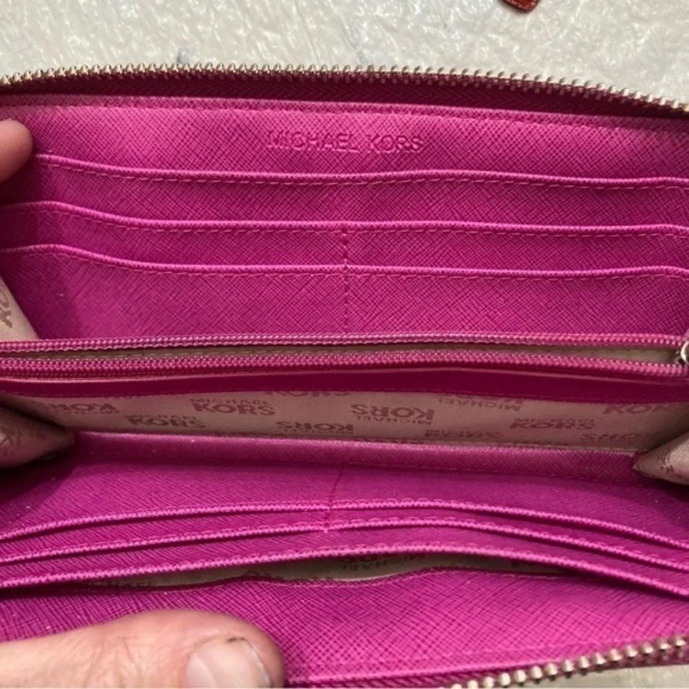 Michael Kors pink zipper clutch wallet with rhinestone mk rare