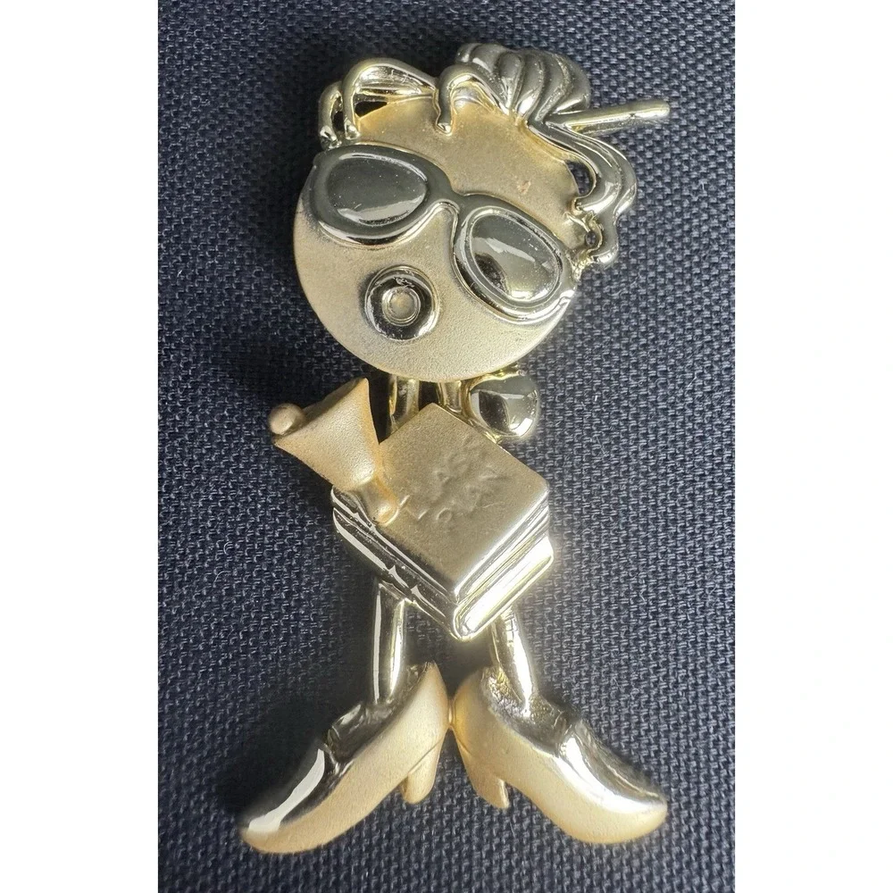 American Jewlery Company AJC Gold Tone Bobble Head Teacher Brooch