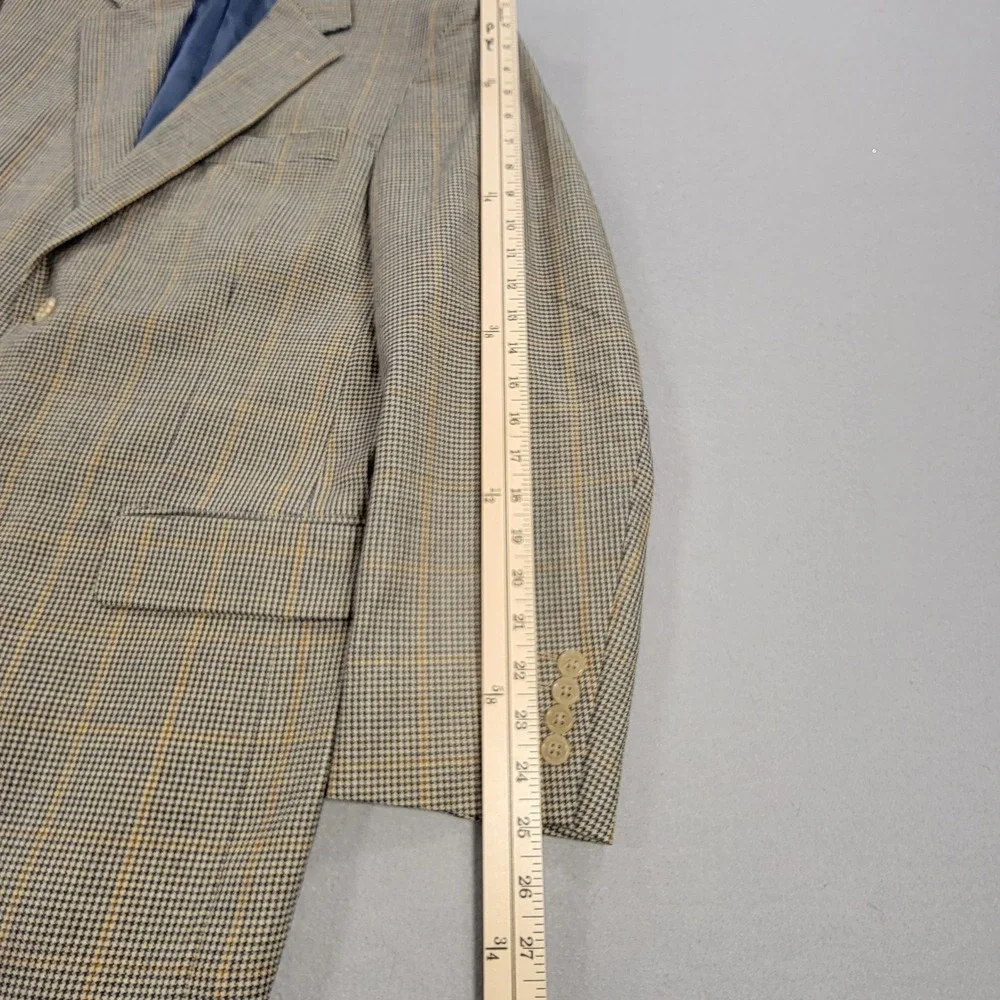 Bruce‎ Julian Wool Blazer Houndstooth Windowpane Tan Blue Men's 40R Sport Coat