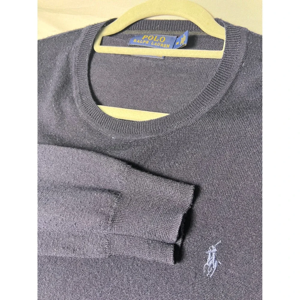 Polo Ralph Lauren Mens Washable Merino Wool Crewneck Sweater Navy Blue Medium