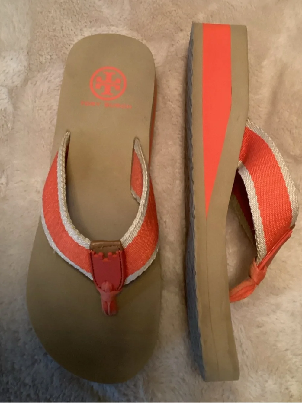Tory Burch Wilhelm Orange Wedge Flipflop in Orange Canvas - 6