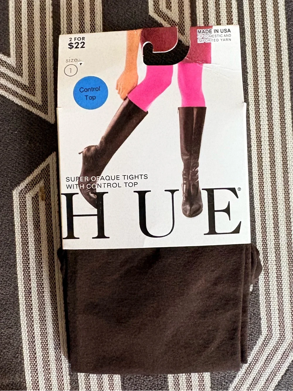 NWT Hue Super Opaque Brown Control Top Tights Size 1
