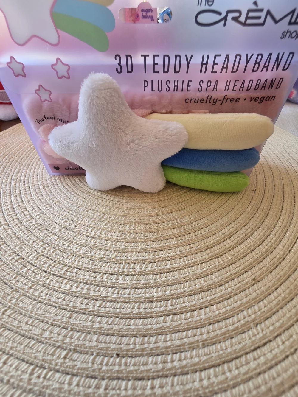 3D Teddy Plushie Spa Headband - Star Accent, Pastel Yellow Blue Green