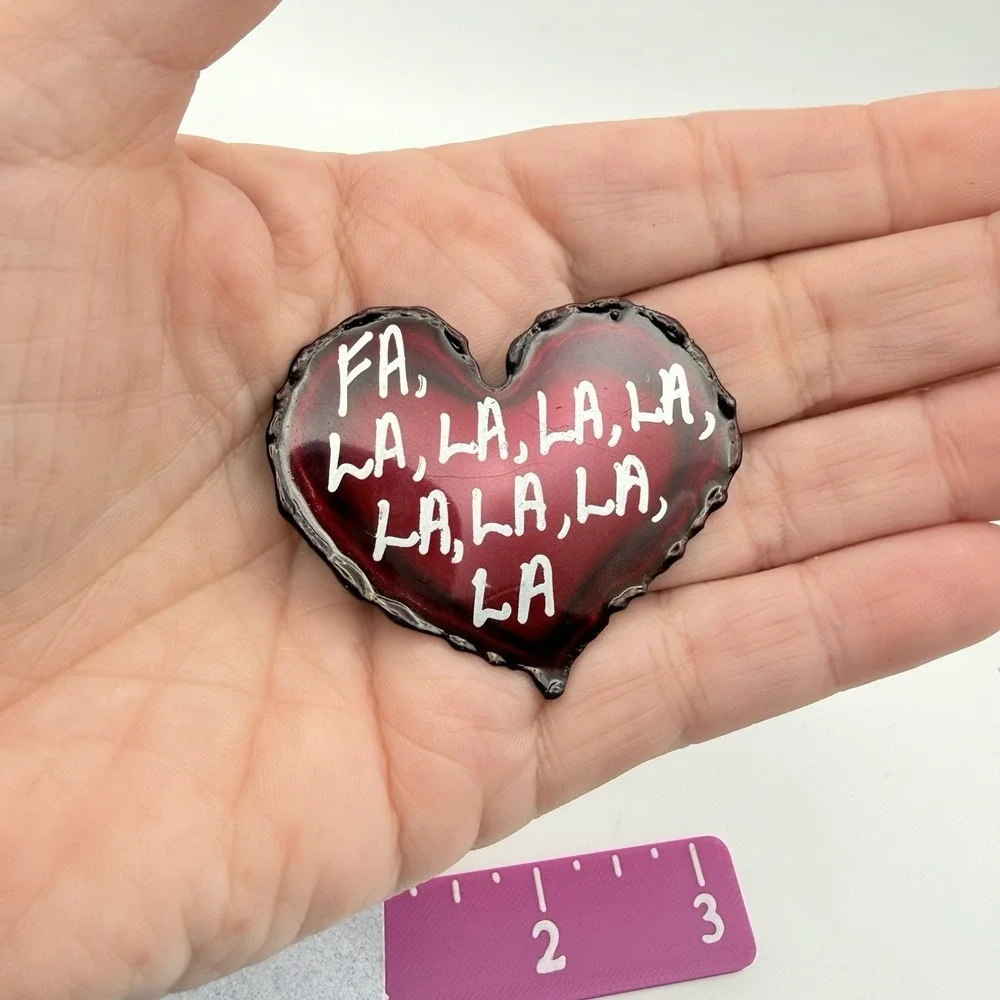 David Wright Designs Brooch Red Heart Brooch Fa la La Christmas Artesian Pin 2