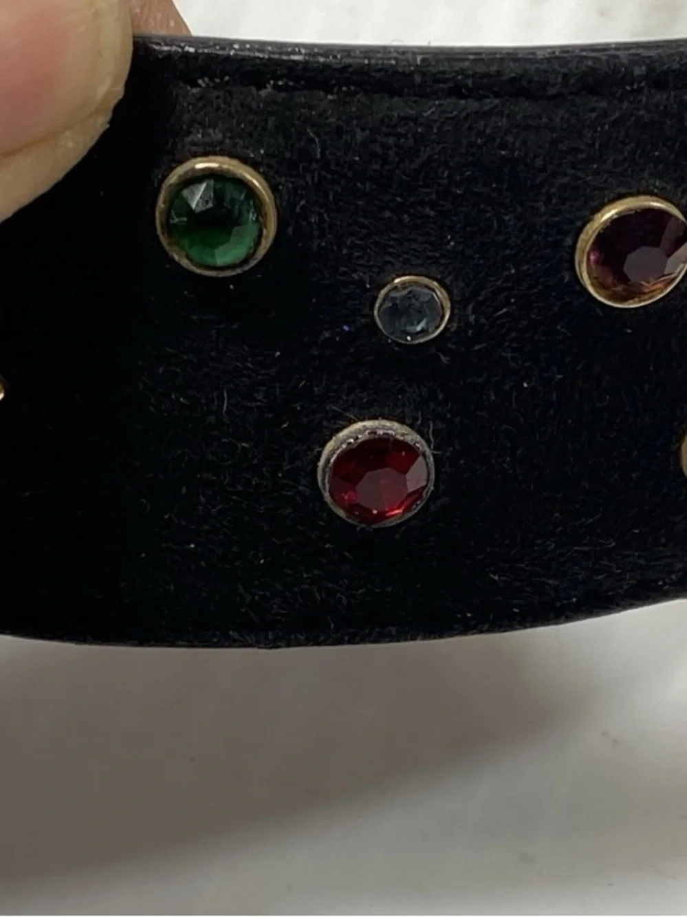 Escada Black Leather Belt with Gold Star Buckle and Gem Accents