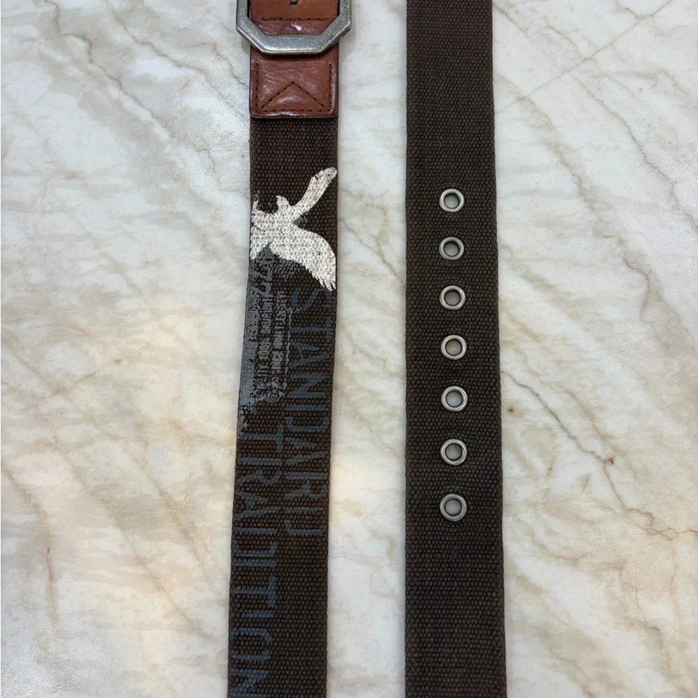 American Eagle Outfitters Men’s Brown Canvas Belt with White Logo