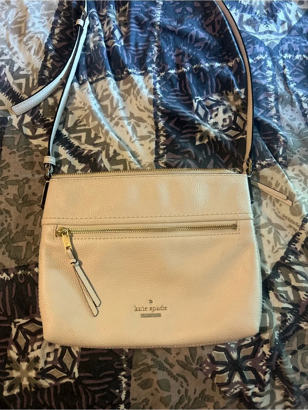 kate spade Cream Pebbled Leather Crossbody with Gold Hardware