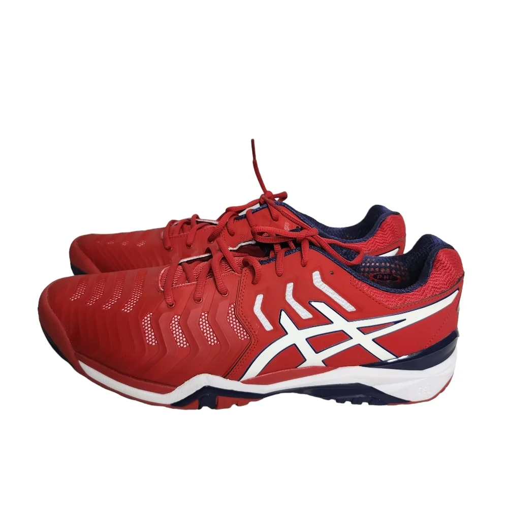 ASICS Mens Gel-Resolution 7 Tennis Shoe Red/White/Indigo Blue Size 15