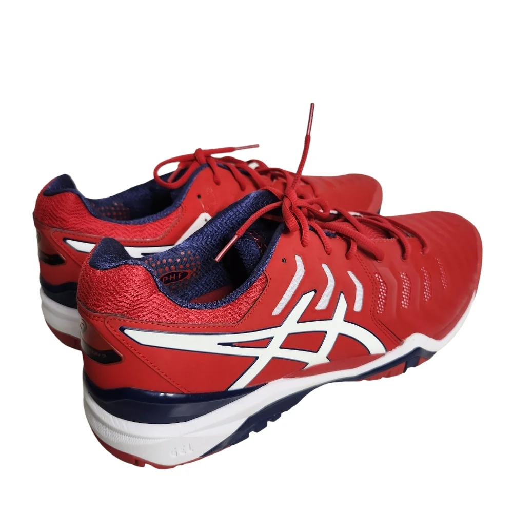 ASICS Mens Gel-Resolution 7 Tennis Shoe Red/White/Indigo Blue Size 15