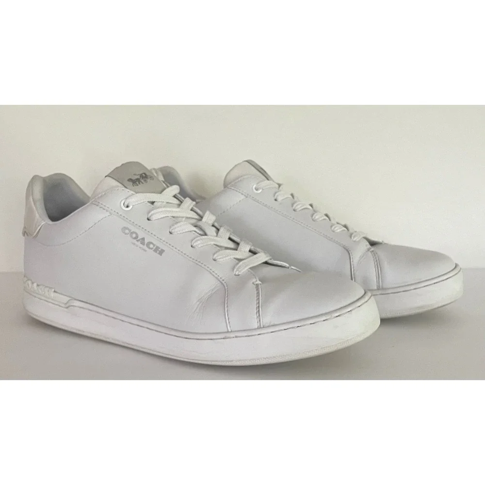 Coach Mens Clip Low Top White Leather Sneakers Quiet Luxury Vacation Preppy 13D