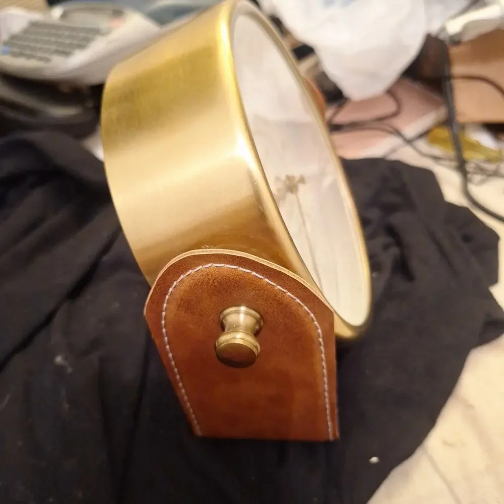 Vintage Trafalgar Square Roman Numeral Gold Tone Clock Leather Stand