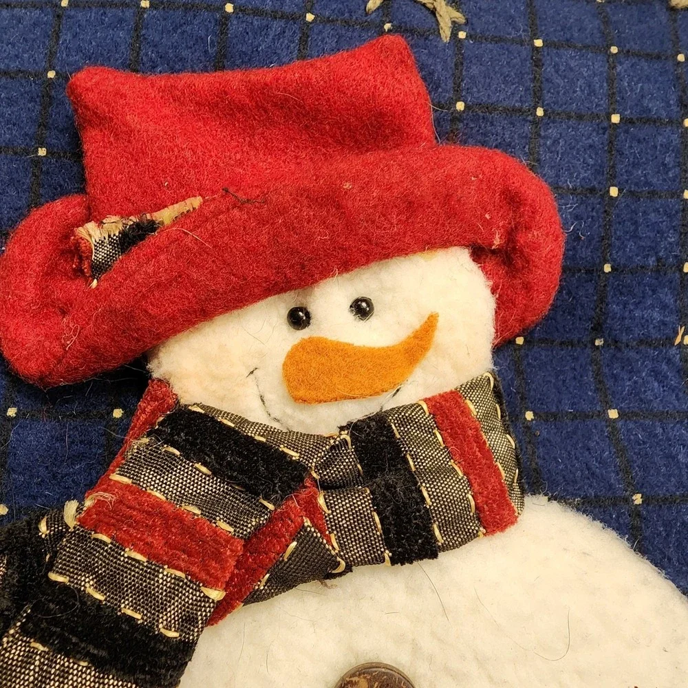 Snowman  & Cardinal Throw Pillow Felt Appliqued Christmas 16x16