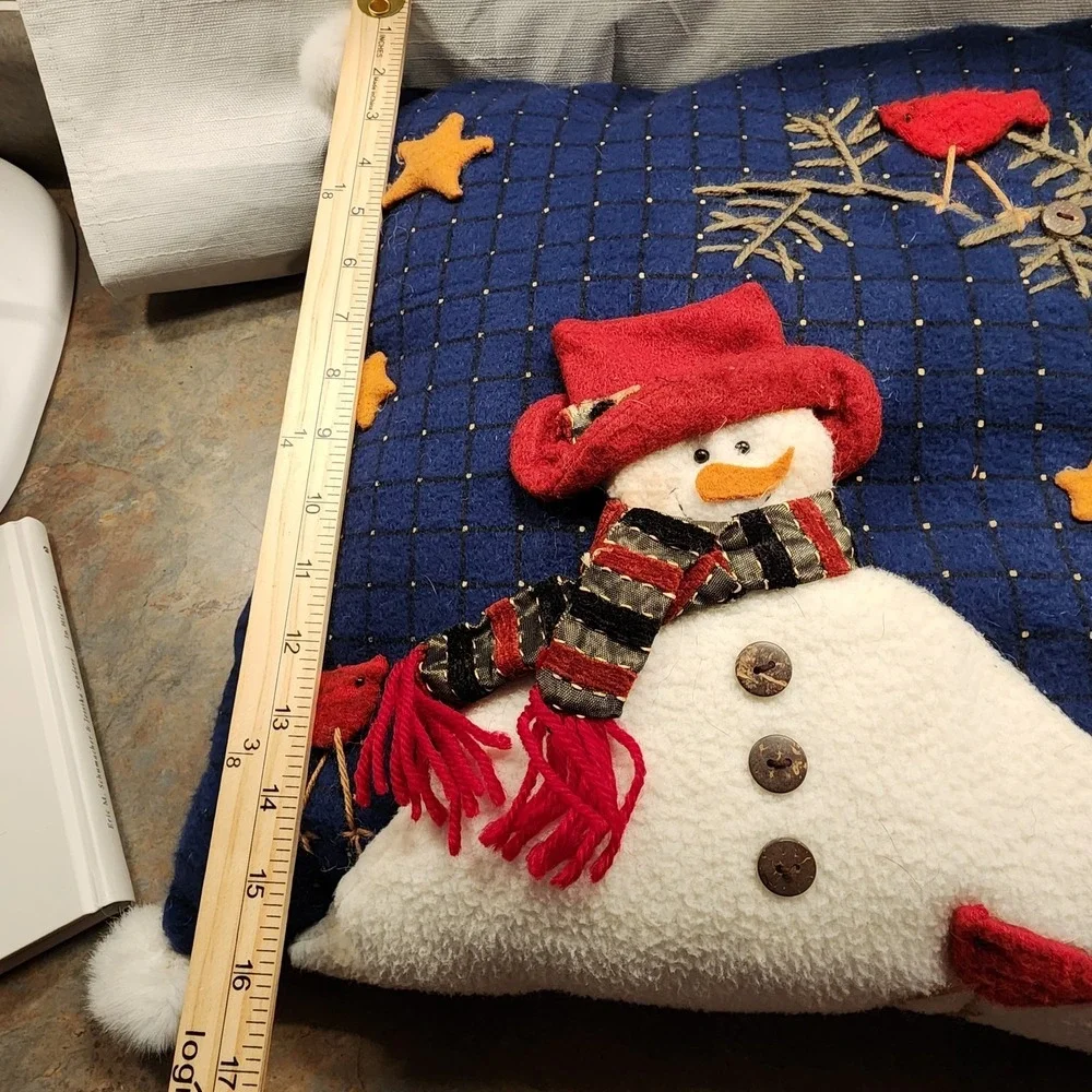Snowman  & Cardinal Throw Pillow Felt Appliqued Christmas 16x16