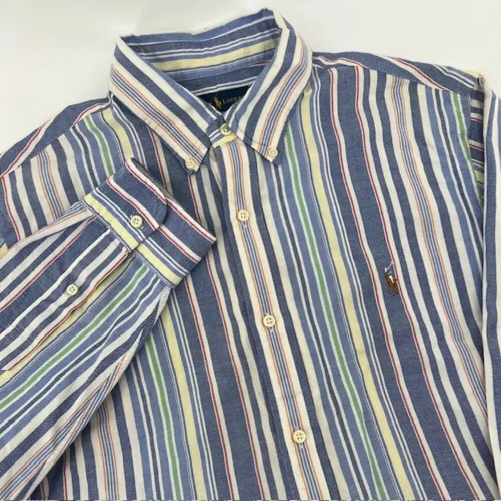 Polo Ralph Lauren Classic Fit Button Down Oxford Shirt Mens L Striped Preppy Y2K