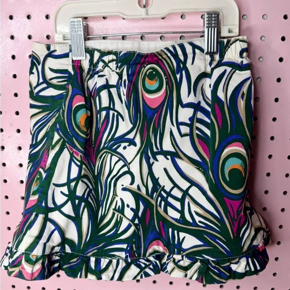 Lilly Pulitzer Reversible Peacock Print Skirt Girls 6 Ruffle Cotton Boho Preppy