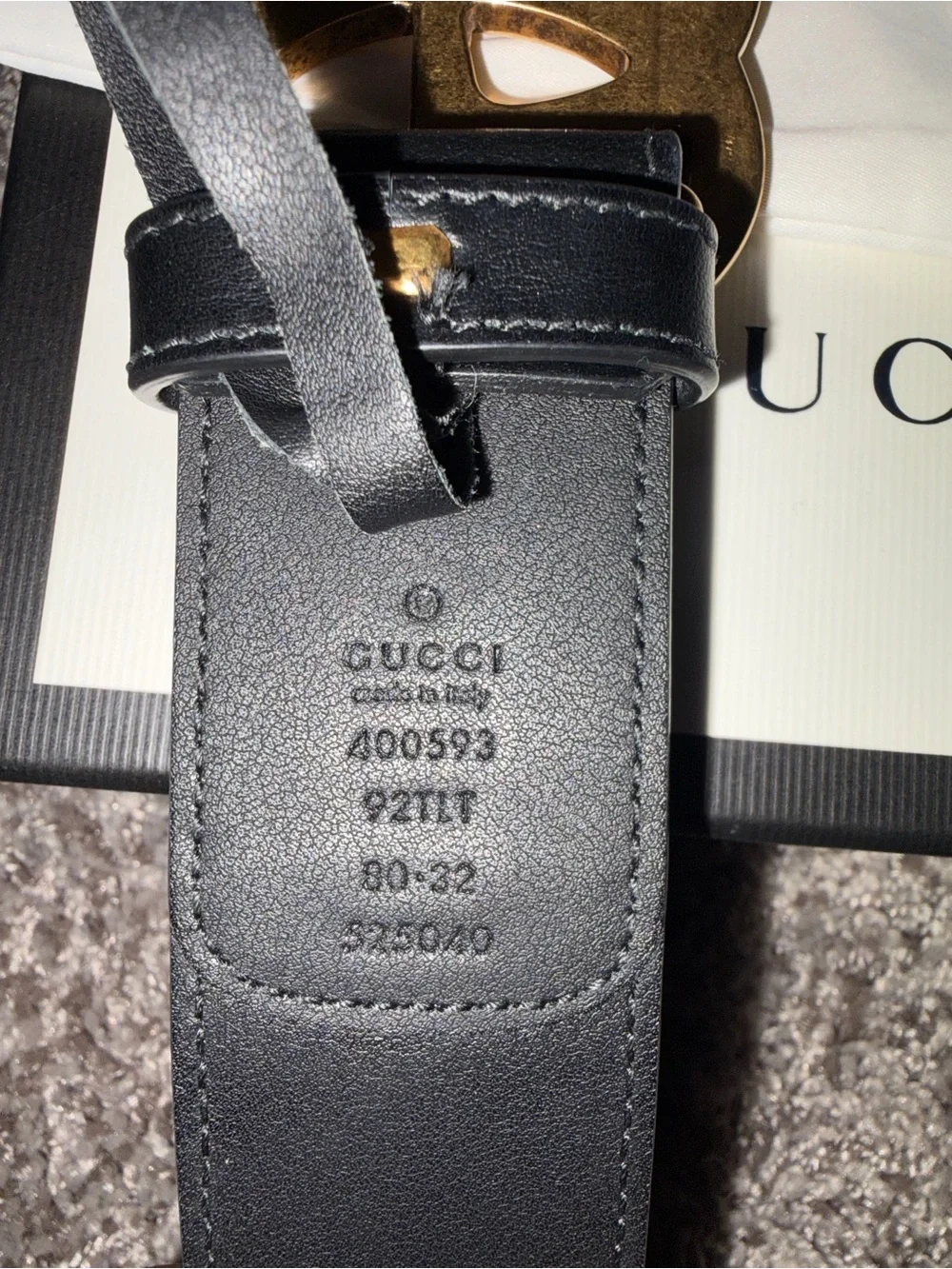 Gucci Brown Monogram & Black Leather Belt with Gold Double G Buckle