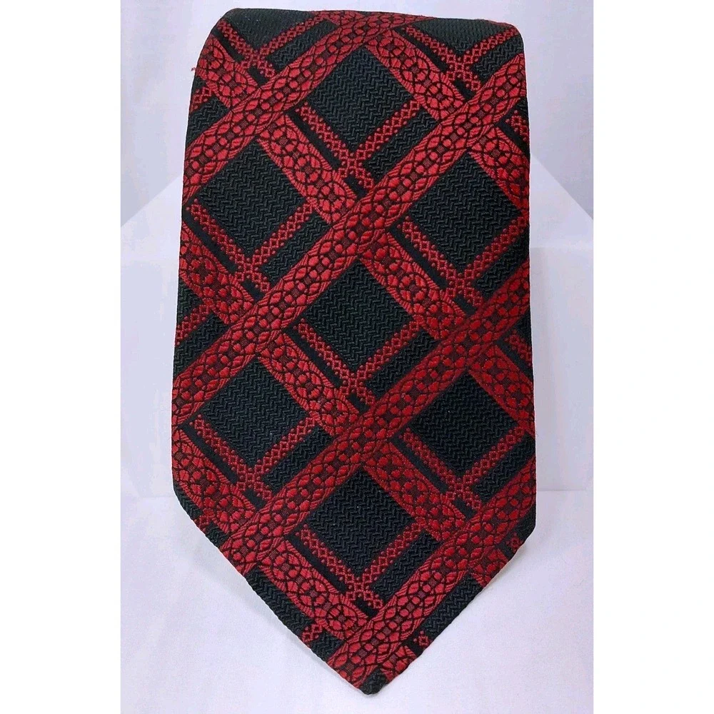 Vintage 60s 70s Necktie Black Red Dacron Polyester Tie Funky Retro‎