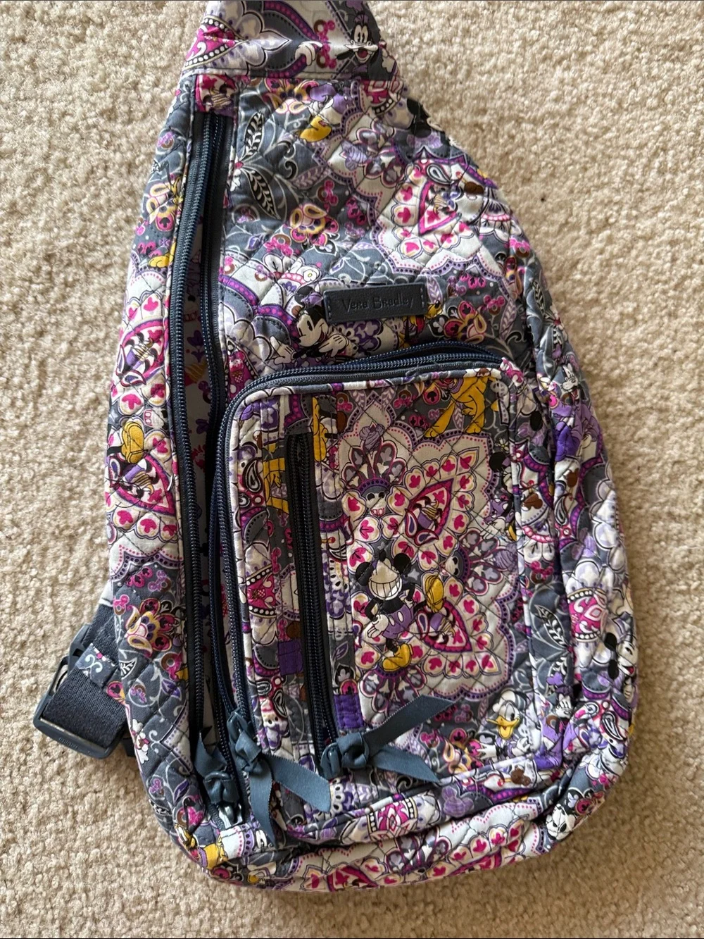 Vera Bradley Disney Pattern Gray and Purple Paisley Sling Backpack
