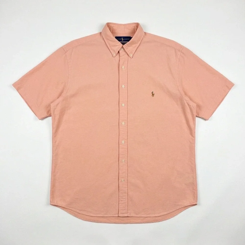 Polo Ralph Lauren Shirt Men 2XB  Salmon Peach Oxford SS Button Down Big