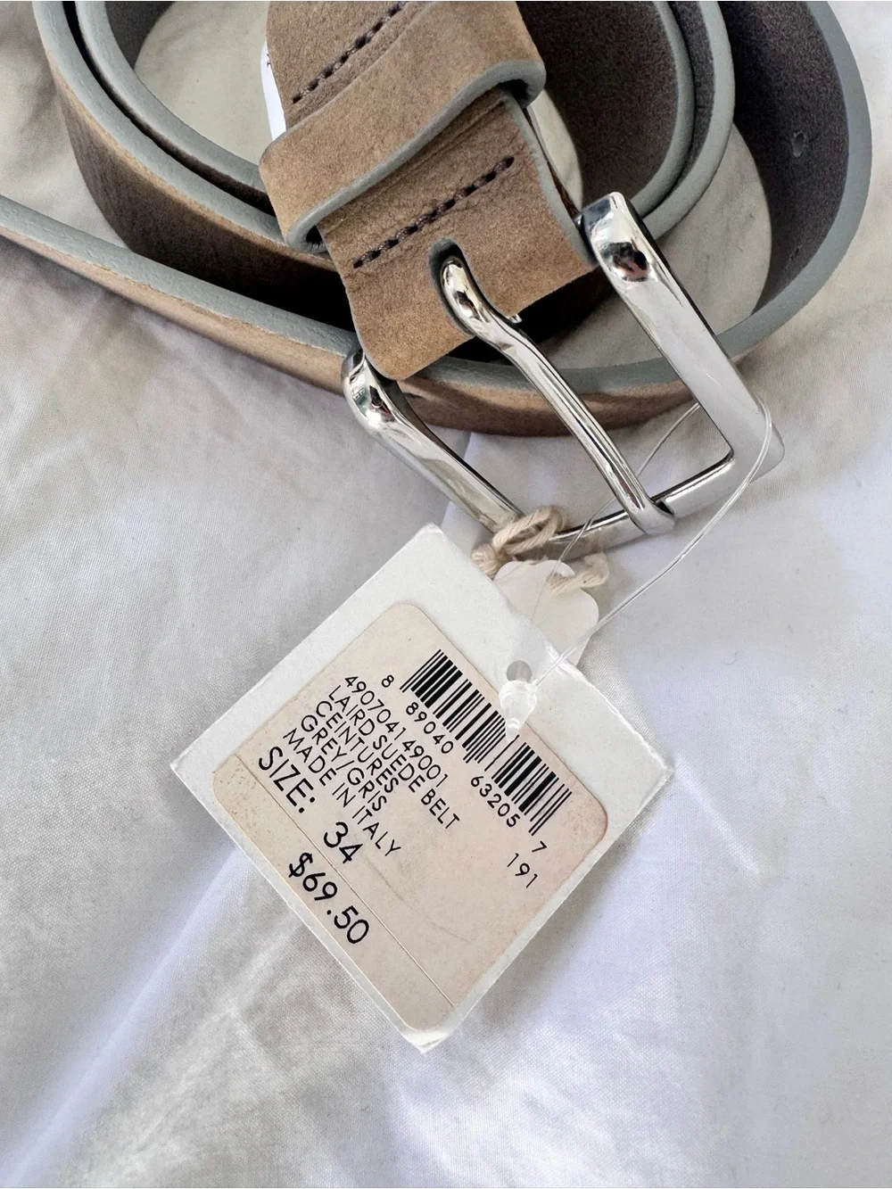 Club Monaco NEW gray leather women’s belt silver size 34 with tags $68 retail