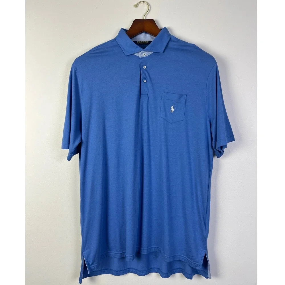 Polo Golf Preppy Ralph Lauren‎ Soft Polo Shirt Golf Pocket Blue XXL