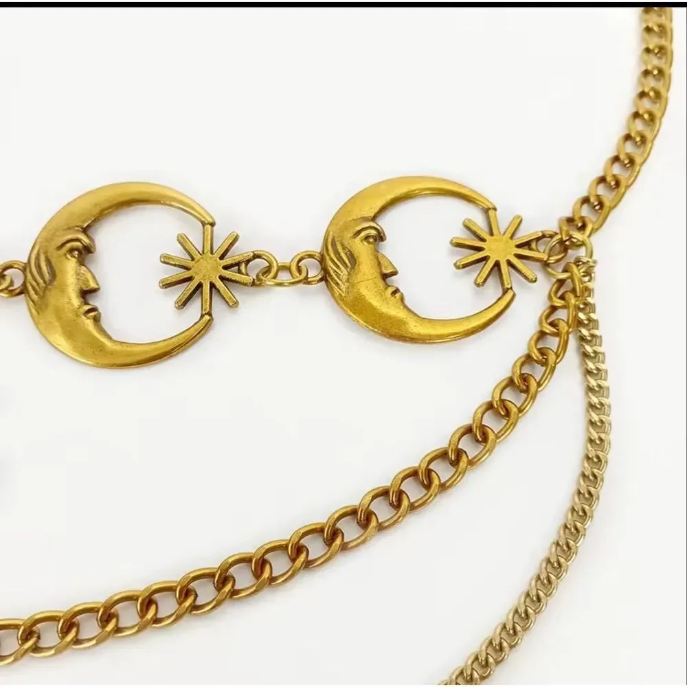 Celestial Moon Chain Belt — Gold Statement Waist Jewelry NWOT