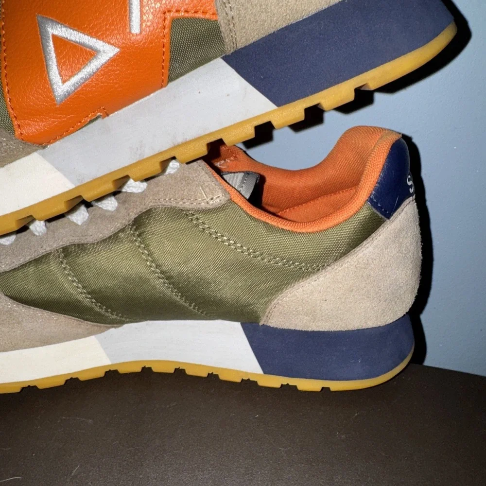 Sun68 Sneakers Uomo Jaki Bicolor Men's 12.5 Olive Orange Suede Nylon Shoes EUC