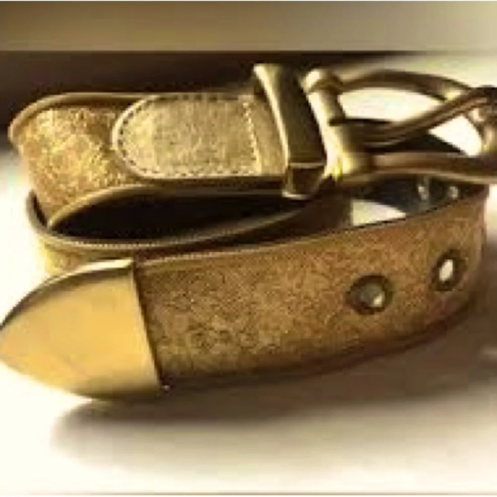 VTG Another Line, USA, Shiny Metallic Embossed Gold Belt, Stunning, size Med