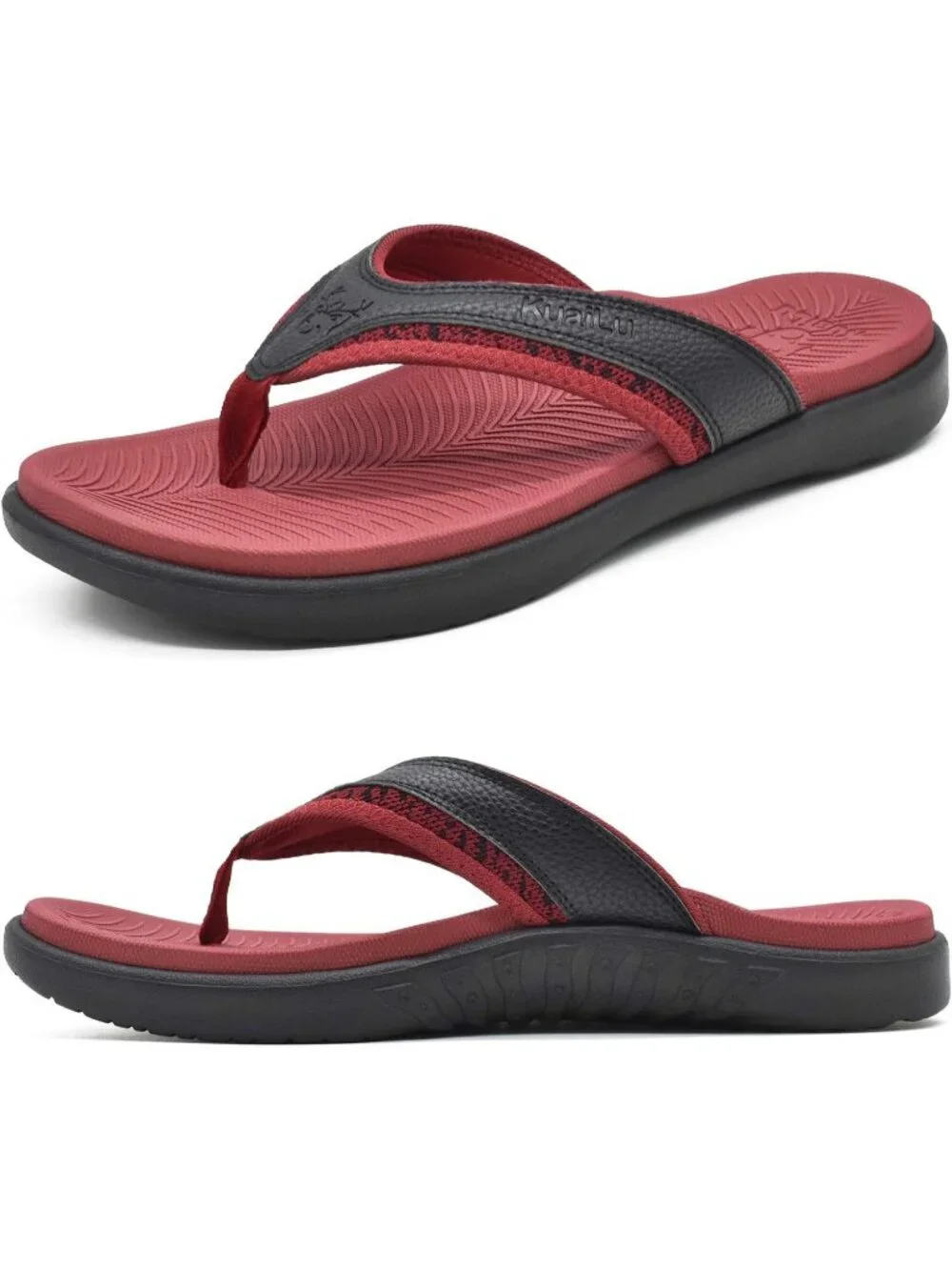 Mens Red Black Arch Support Sport Flip Flops Comfort Orthotic Thong Sandal Shoes
