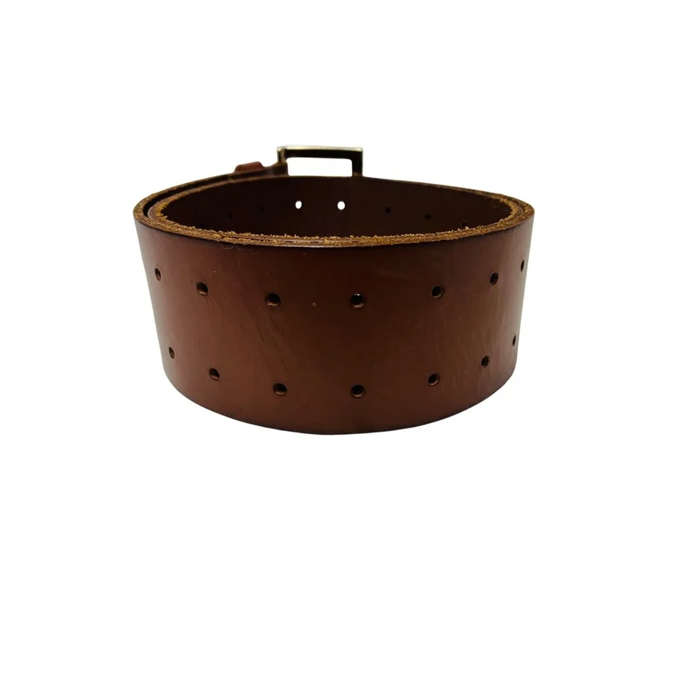 Banana Republic Leather Belt L Brown Wide Double Prong Gold Buckle Capsule Y2K