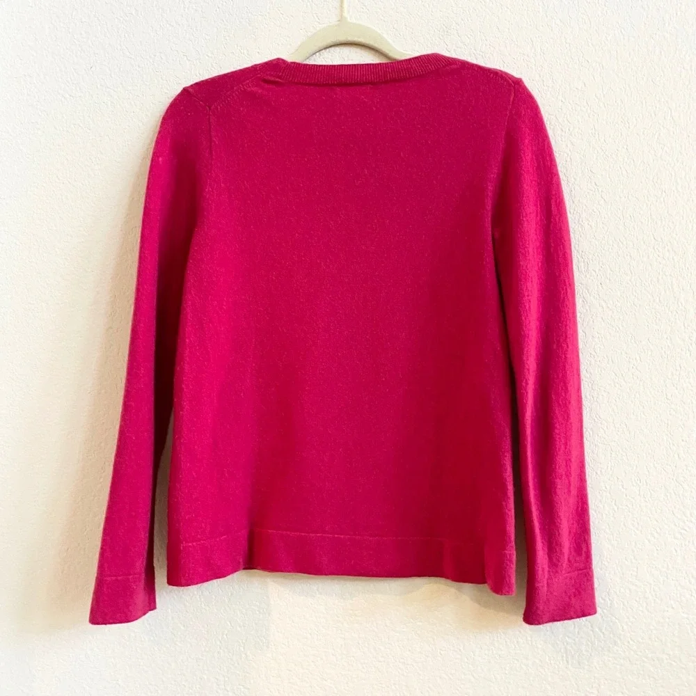 J‎ Crew Teddie Sweater Womens XS Magenta Pink Wool Cotton Crew Neck Long Sleeve