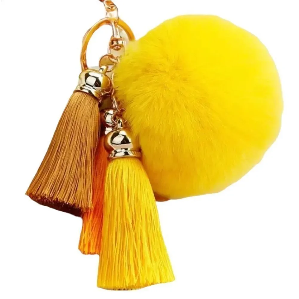 POMPOM BAG CHARM‎ AND KEY RING WITH 3 TASSELS