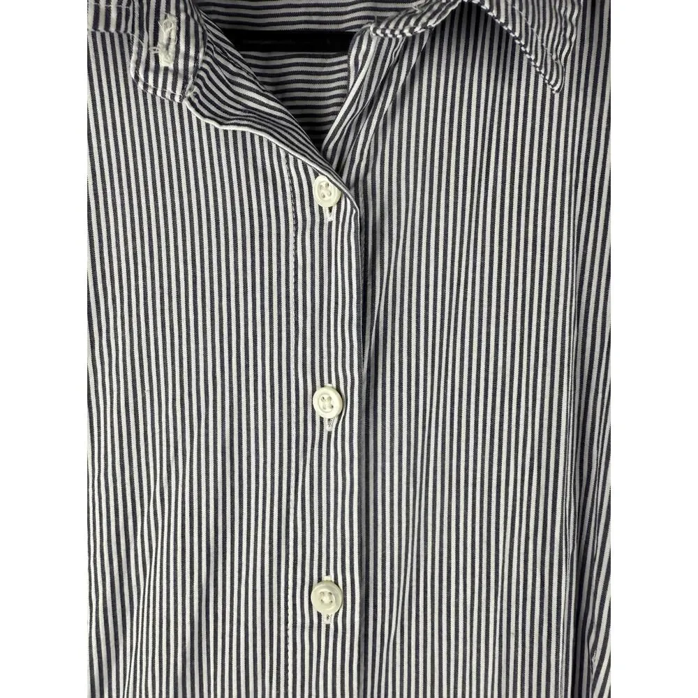 J.Crew Shirt Dress Womens 14 Navy White Striped Button Front Long Sleeve
