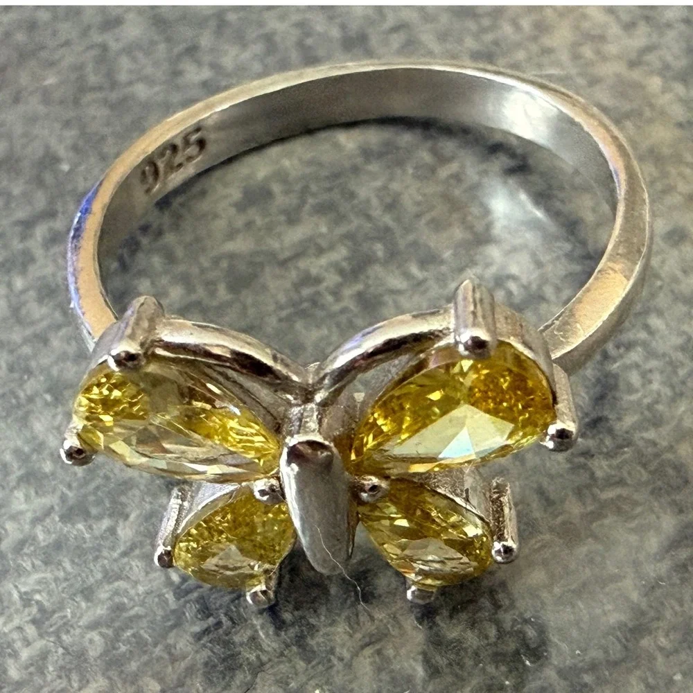Sterling Silver Butterfly citrine‎ Ring Pear Stones Statement Whimsical fairy