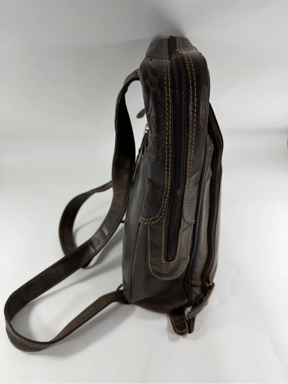 Vintage Distressed Leather Backpack Marco Daniela Brown Laptop Travel Bag