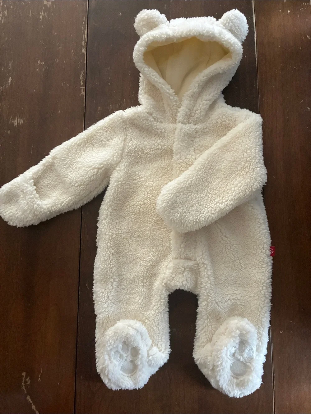 Magnetic Me Cream Fleece Sherpa Hooded Bear Footed One-Piece