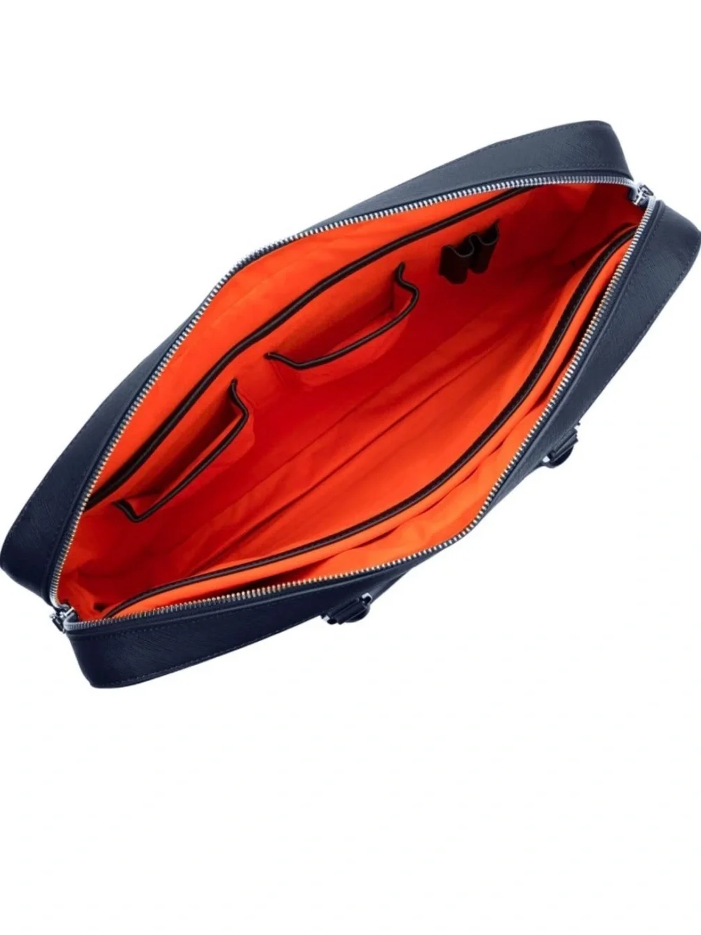 Maverick & Co. Manhattan Leather Briefcase (Navy Blue & Orange)