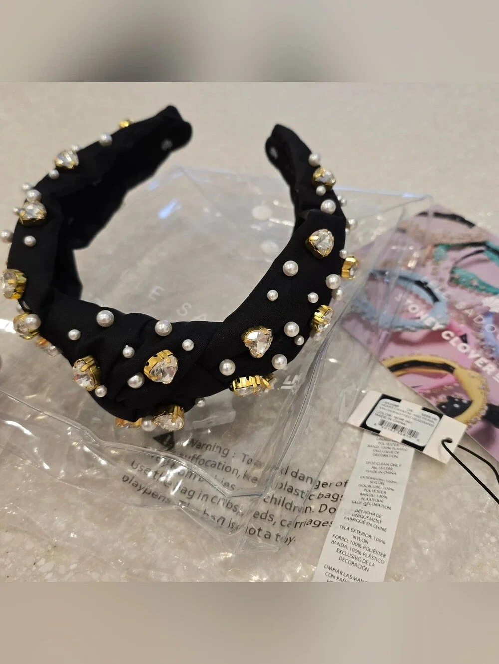 🖤 LELE SADOUGHI X Stoney Clover Lane Noir Heart Crystal & Pearl Headband SCL